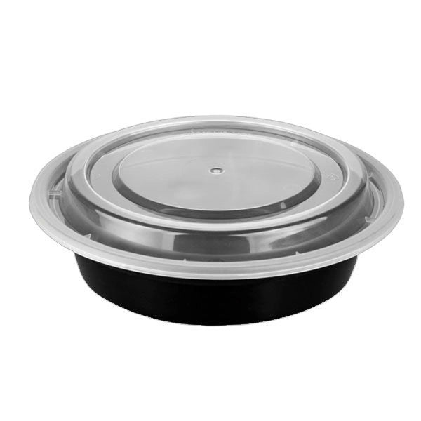 Maple Leaf 6" Black Round Container with Lid - 150 pcs