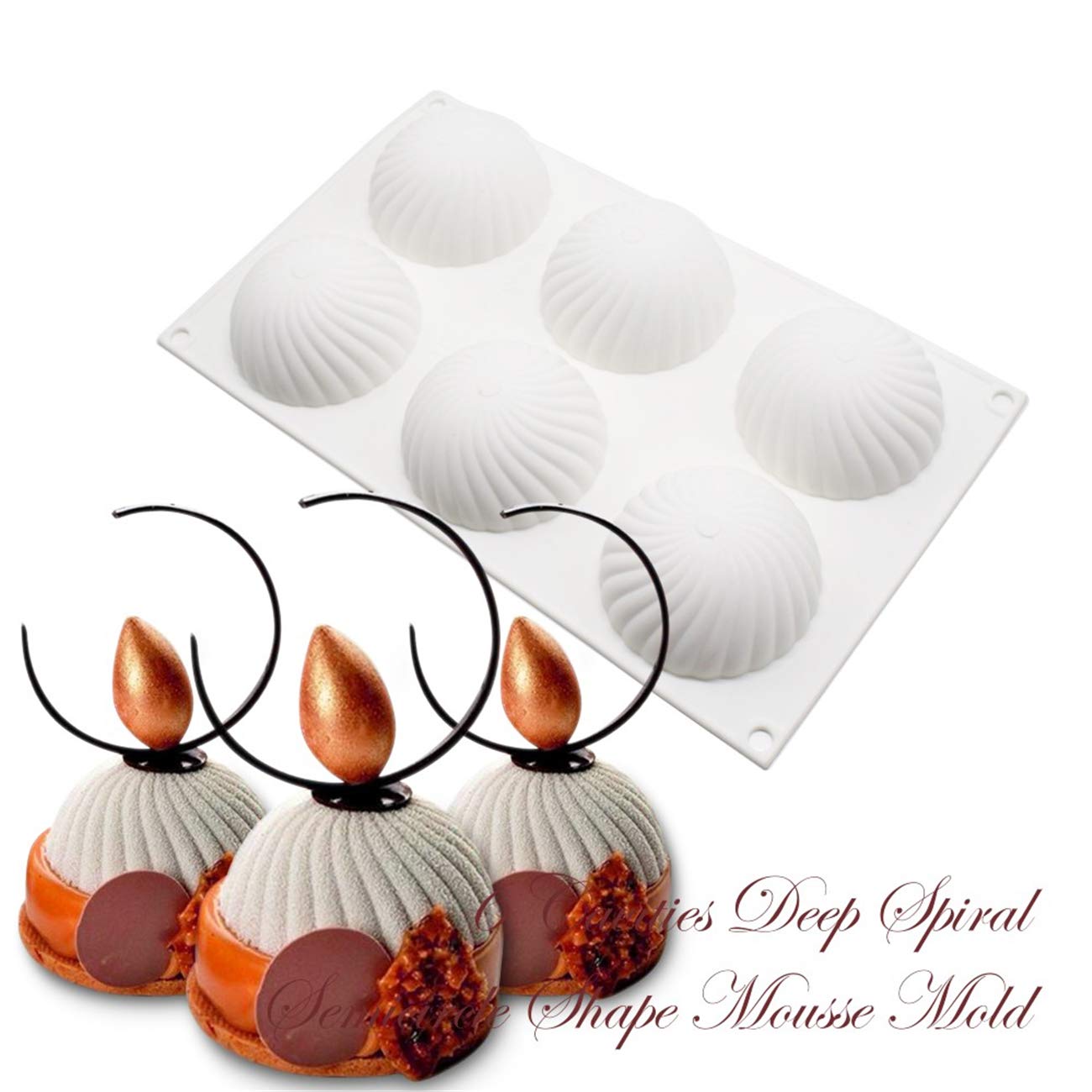1 Piece 6 Cavity Spiral Half Ball Mousse Mold Silicone Chocolate French Dessert Pastry Baking Bakeware Ice Tools Kitchen Accessories - Papagino Foods Inc.