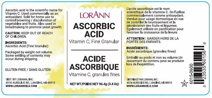 LorAnn Oils Ascorbic  Acid  3.4 oz. jar # 6015-0600 - Papagino Foods Inc.