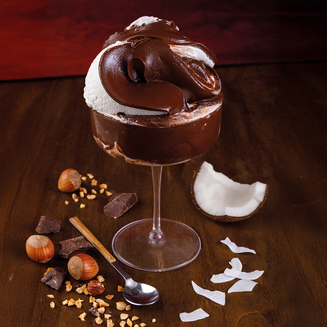 Vegan chocolate spread in jar by PreGel Cioccolatina Classic from Papagino Foods Inc., smooth and creamy texture visible.