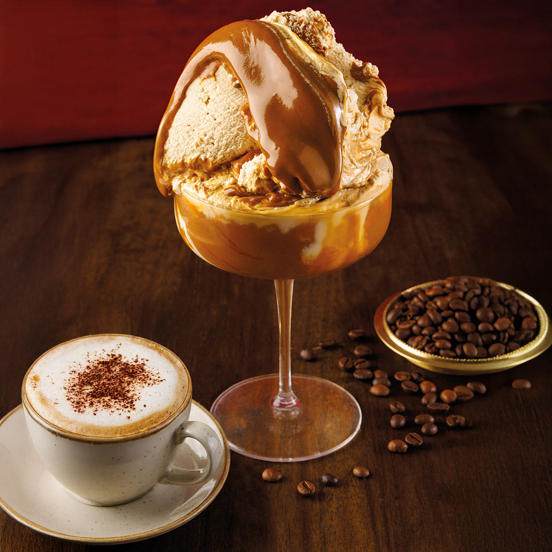 PreGel Cioccolatina Coffee, a rich chocolate and coffee beverage served in a glass cup with a frothy top