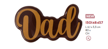 Set of 80 Father's Day chocolate decoration plates featuring "Dad" design, 6.1 x 3.3 cm, by Papagino Foods Inc.