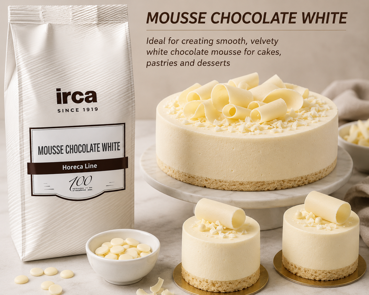 IRCA Mousse Chocolate White – Professional White Chocolate Mousse Mix | Horeca Line 1 Kg