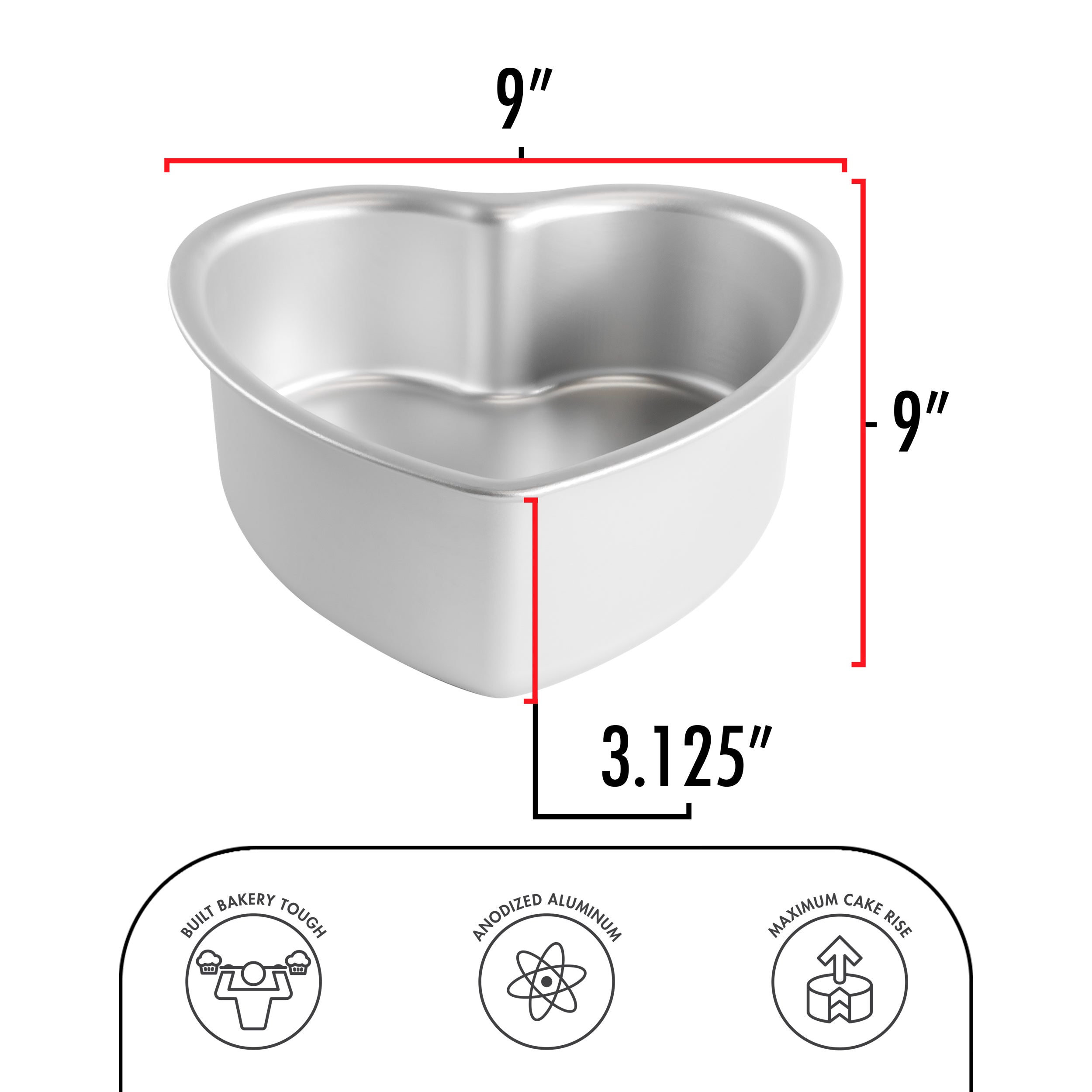 Fat Daddio, Anodized Aluminum, Heart Pan, 8 in x 3 in (PHT-83) - Papagino Foods Inc.