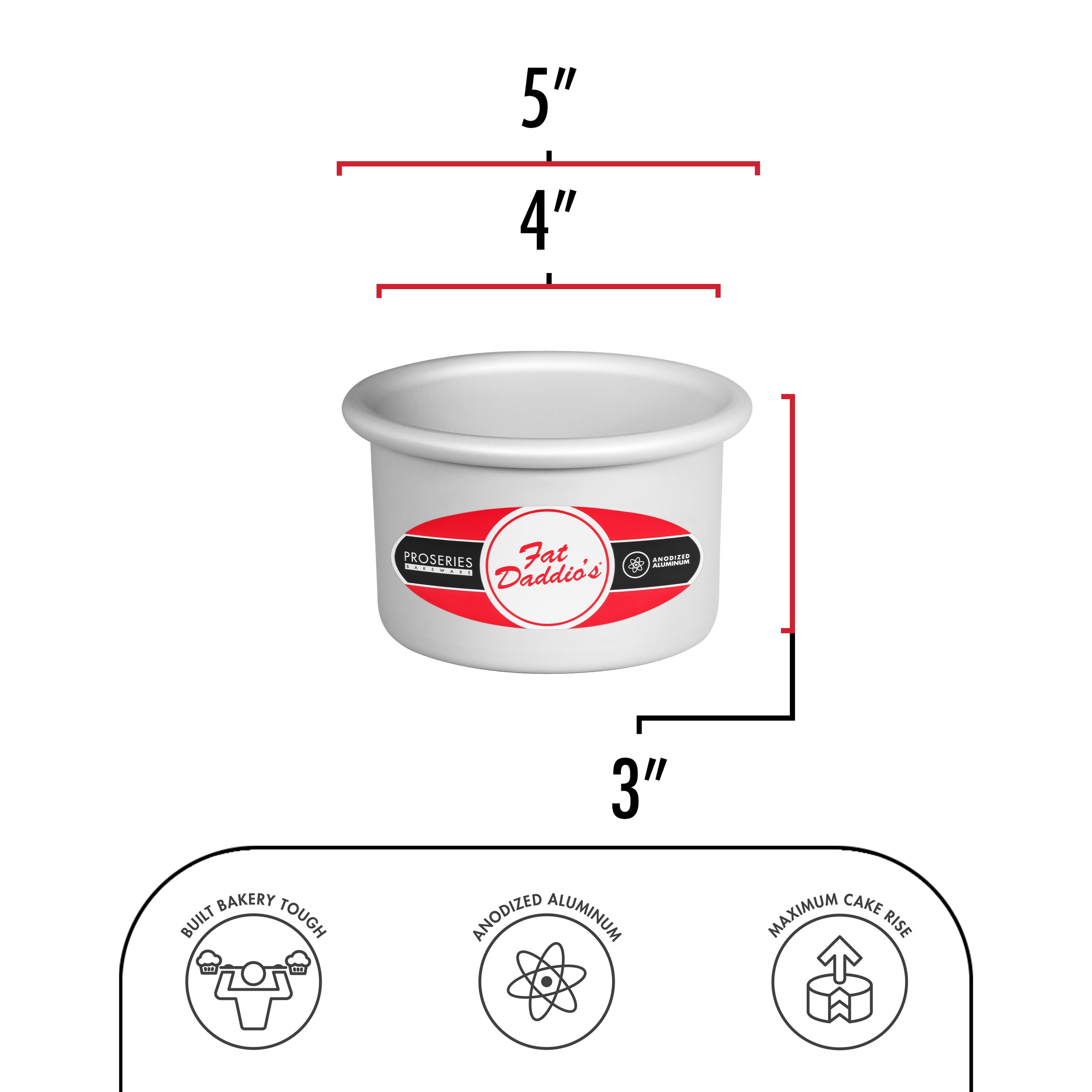 Fat Daddio, Anodized Aluminum, Round Pan, 4 in x 3 in (PRD-43) - Papagino Foods Inc.