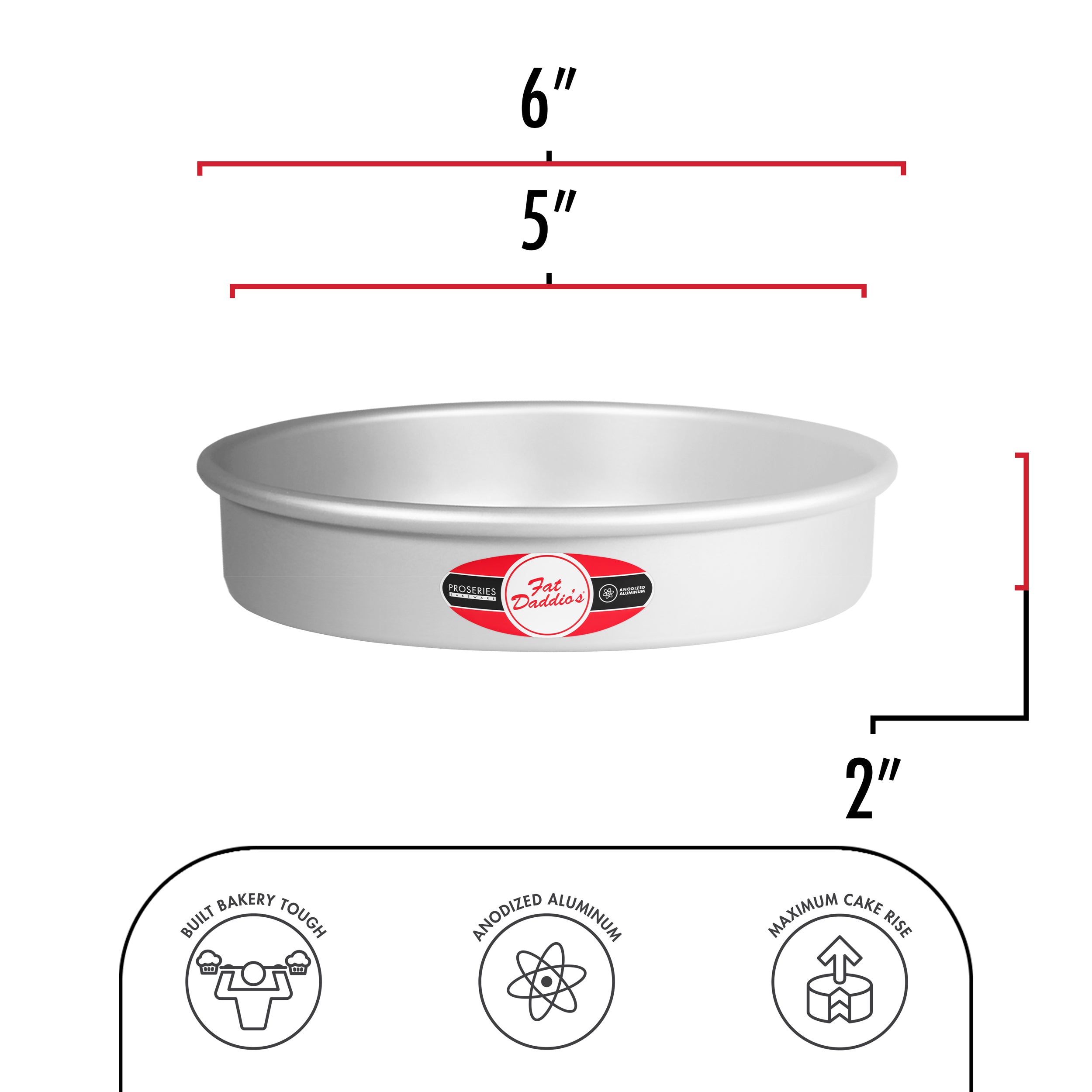 Fat Daddio, Anodized Aluminum, Round Pan, 5 in x 2 in (PRD-52) - Papagino Foods Inc.
