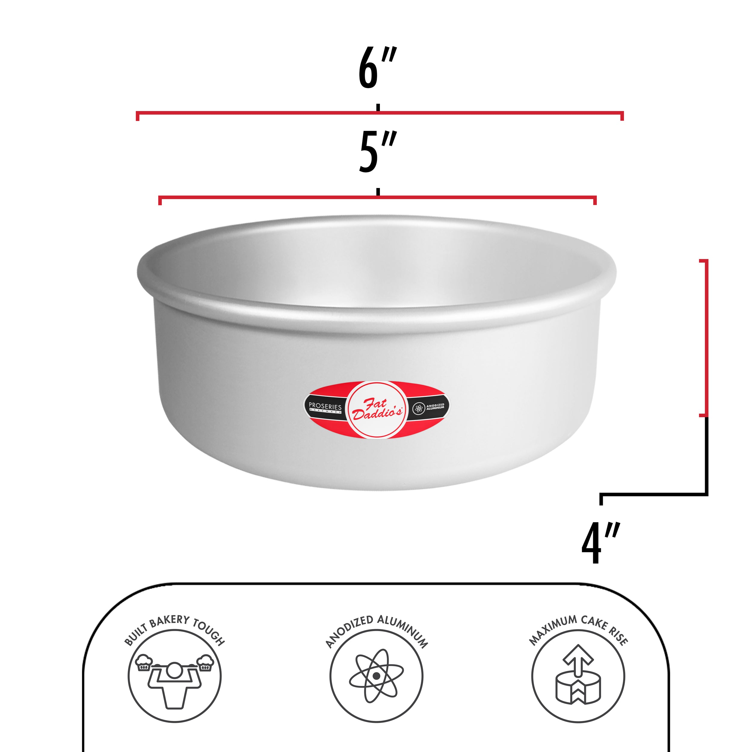 Fat Daddio, Anodized Aluminum, Round Pan, 5 in x 4 in (PRD-54) - Papagino Foods Inc.