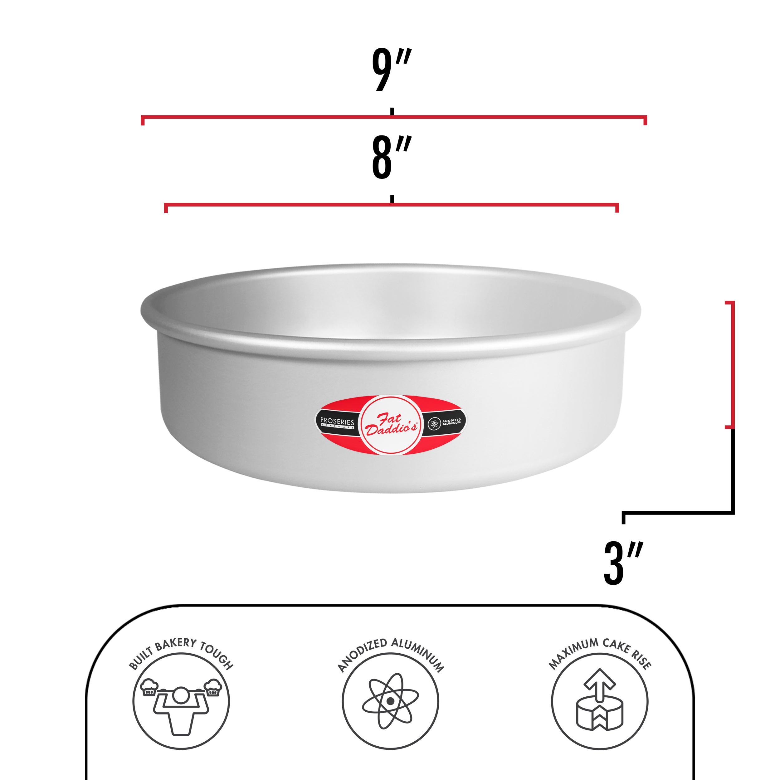 Fat Daddio, Anodized Aluminum, Round Pan, 8 in x 3 in (PRD-83) - Papagino Foods Inc.