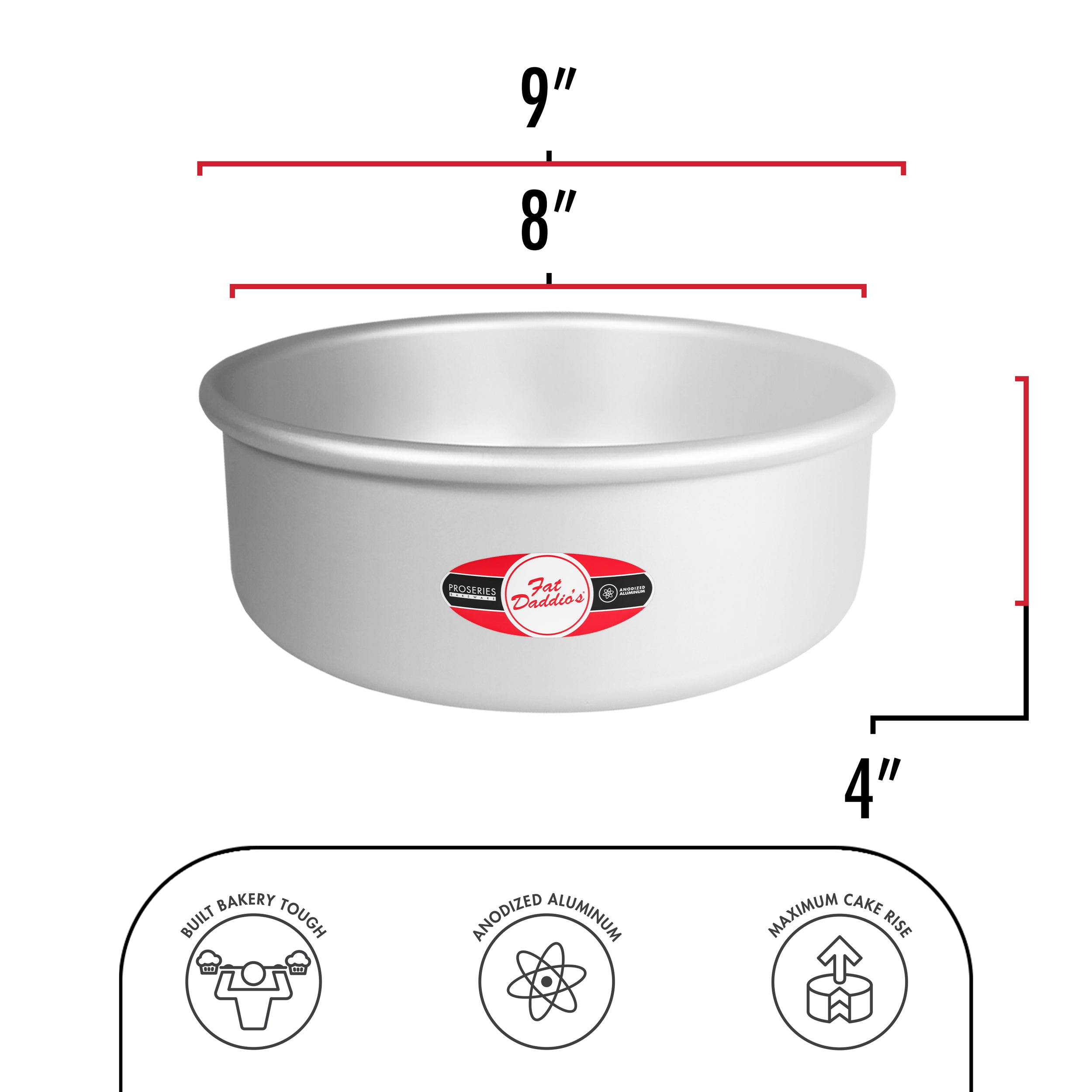Fat Daddio Round Cake Pan 8″ x 4″ (20.3 x 10.2 cm) (PRD 84) - Papagino Foods Inc.
