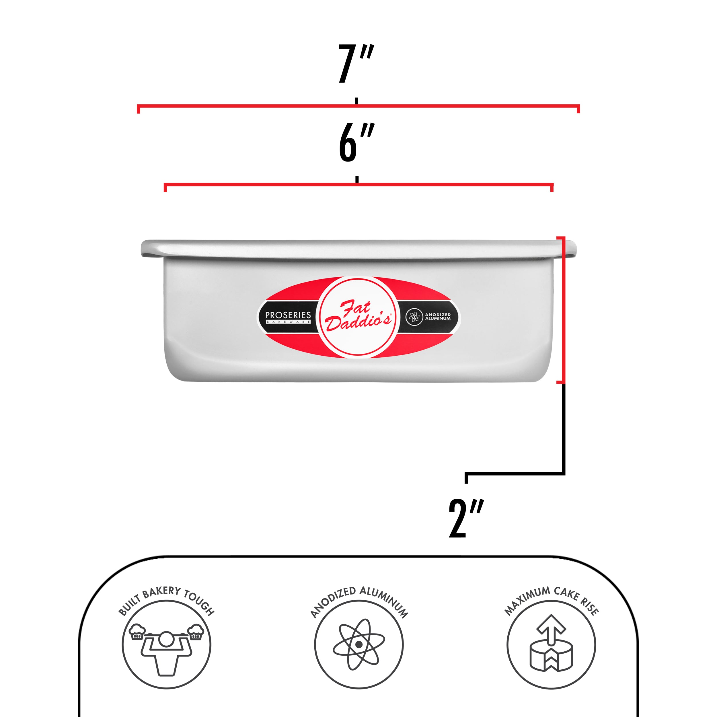Fat Daddio, Anodized Aluminum, Square Pan, 6 in x 6 in x 2 in (PSQ-662) - Papagino Foods Inc.