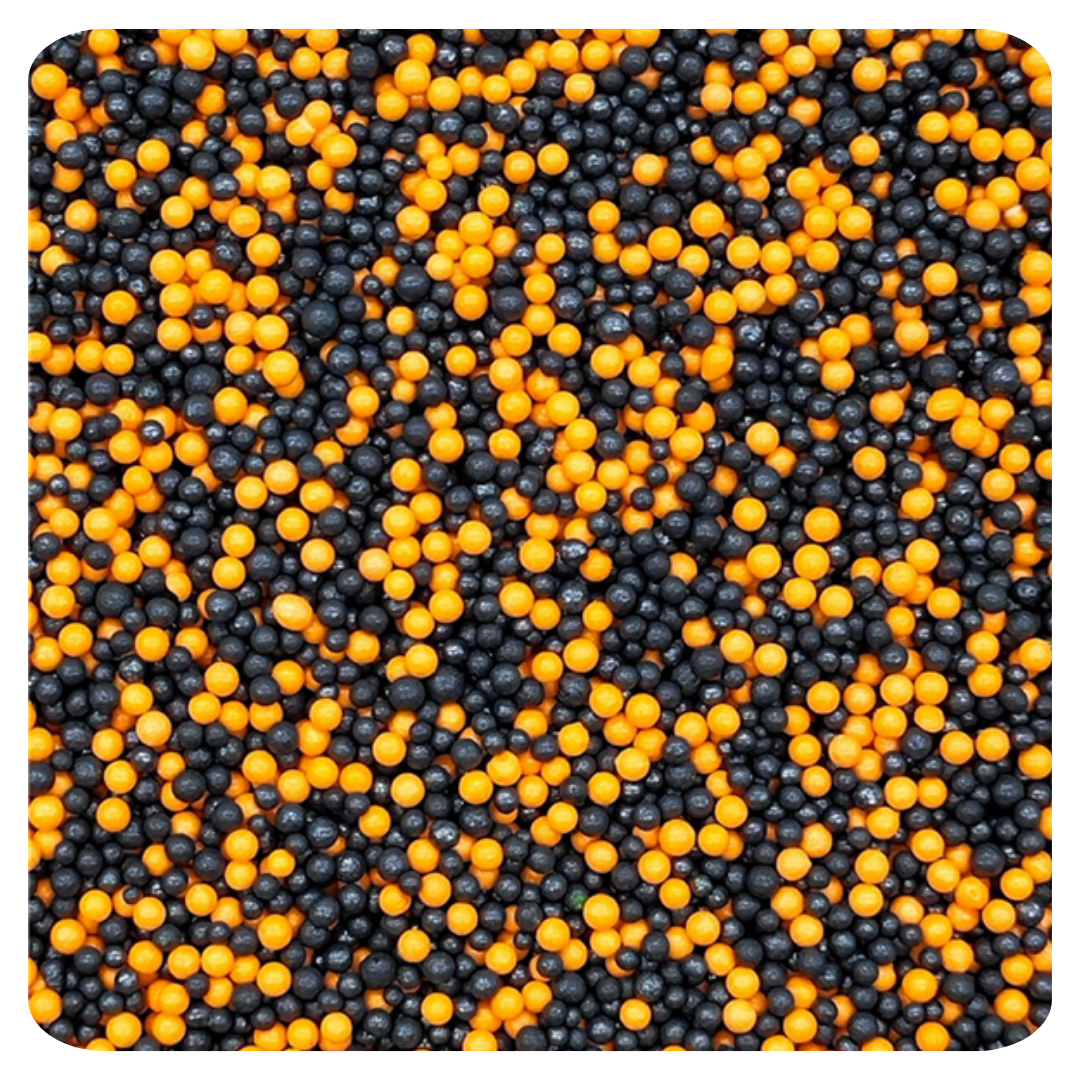 Orange & Black Non Pareil 100g (3.5 oz) Sprinkles d'Art - Papagino Foods Inc.