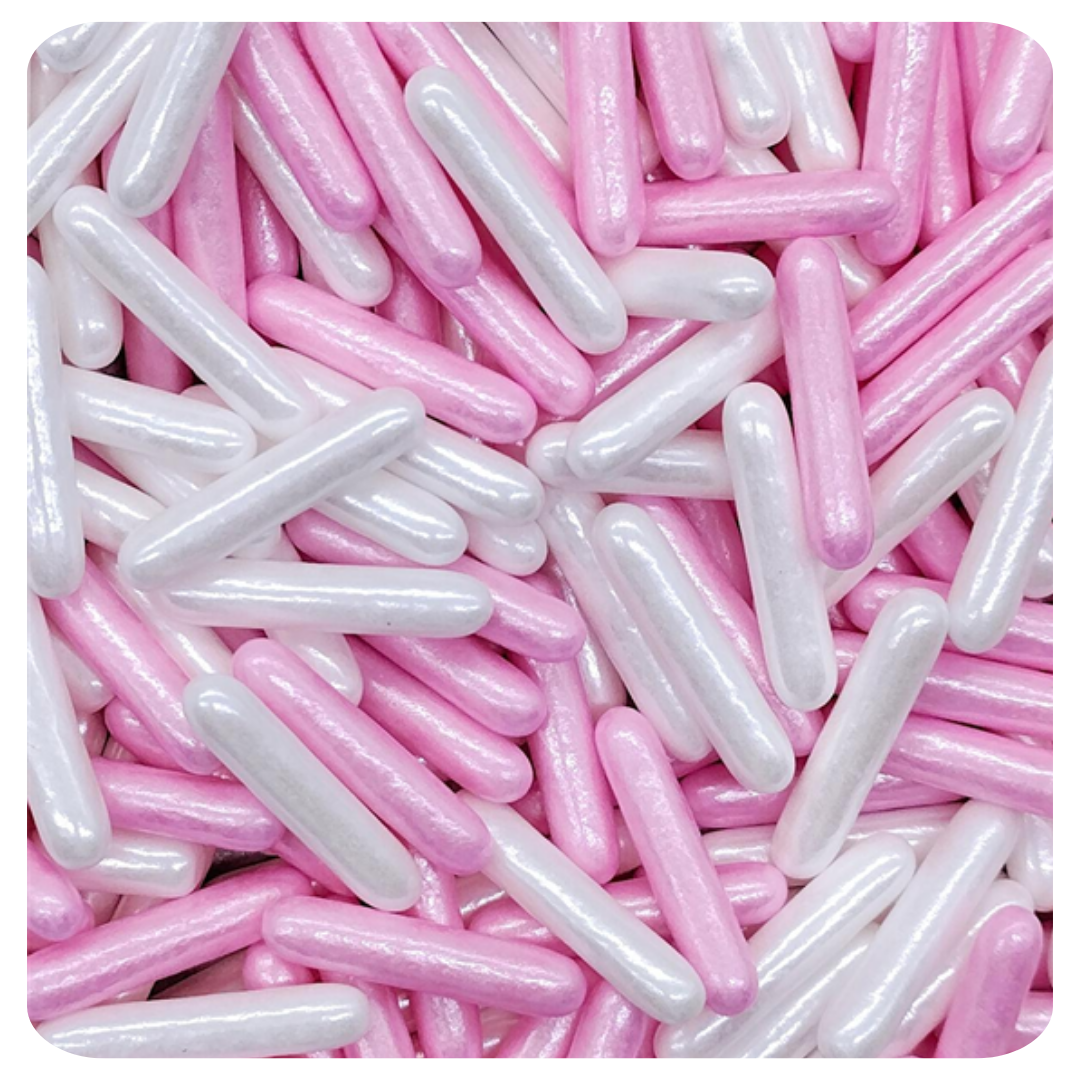 White and Pink Rods 100g (3.5 oz) Sprinkles d'Art - Papagino Foods Inc.