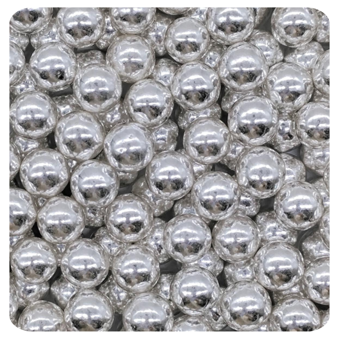 10MM Silver Sugar Pearl 100g (3.5 oz) Sprinkles d'Art - Papagino Foods Inc.