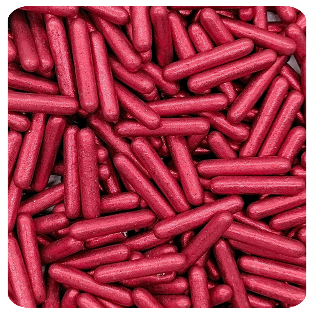 Dark Red Metallic Rods 100g (3.5 oz) Sprinkles d'Art - Papagino Foods Inc.