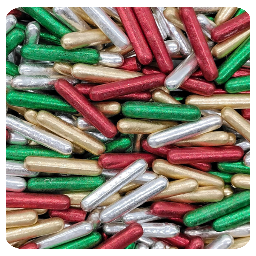 Santa's Metallic Rods 100g (3.5 oz) Sprinkles d'Art - Papagino Foods Inc.