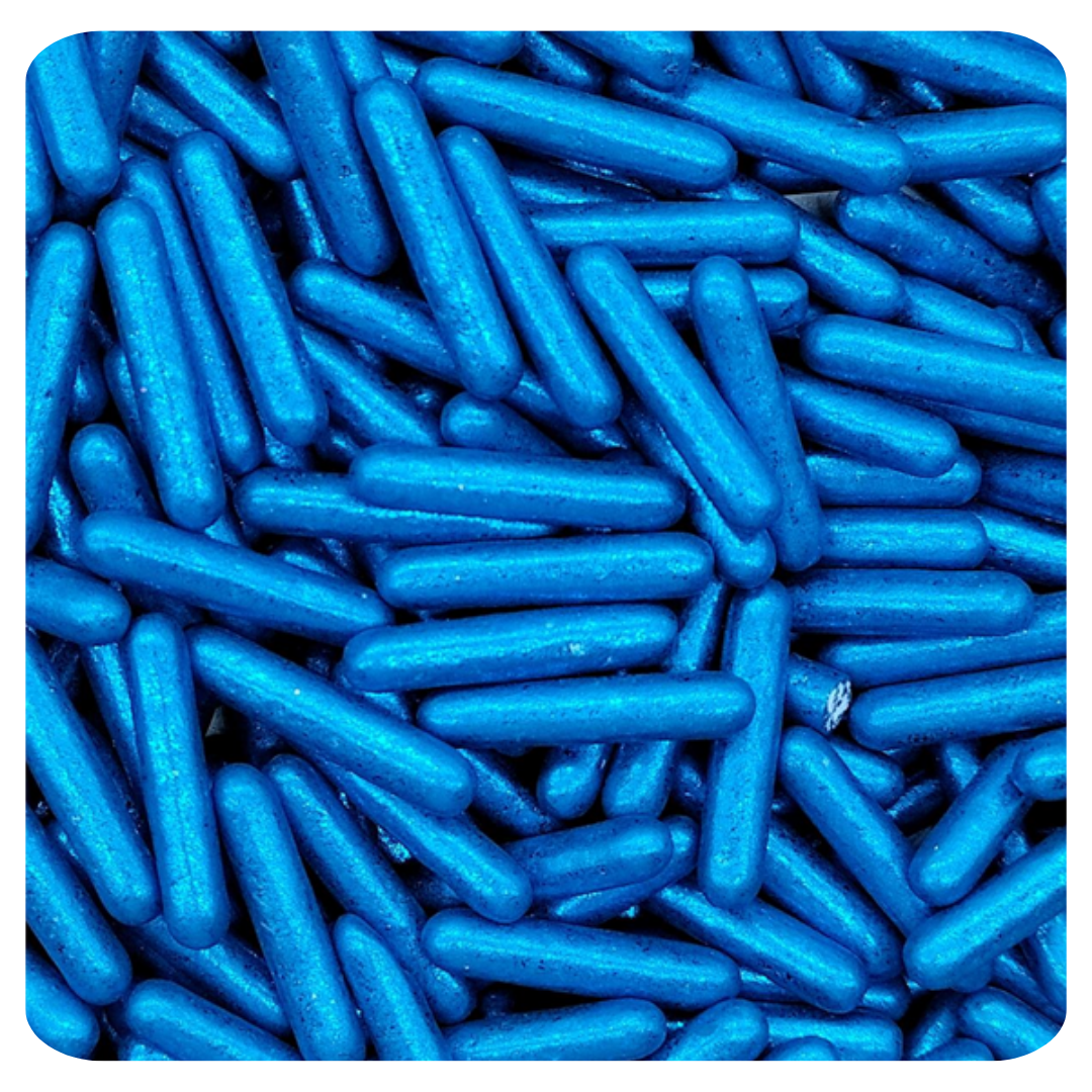 Blue Metallic Rods 100g (3.5 oz) Sprinkles d'Art - Papagino Foods Inc.