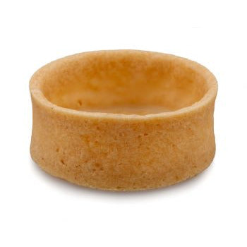 Round 2-inch sweet tart shells with straight edges from Papagino Foods Inc., coated and arranged in a case of 100.