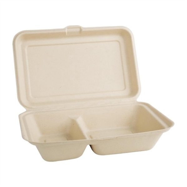 Chartland 28oz, Two Compartment Bagasse Containers – 150 Sets