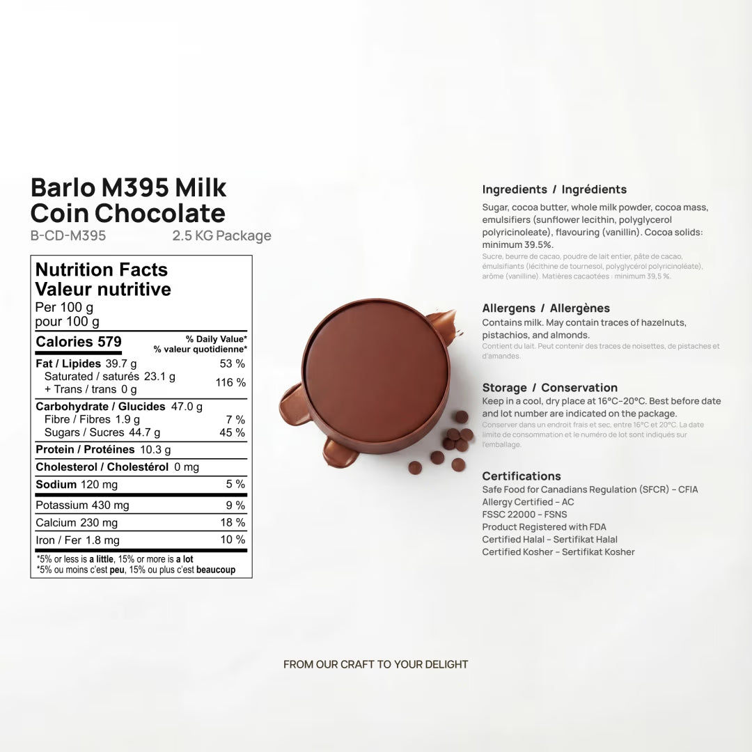 Barlo Milk Couverture Coin Chocolate 39.5% 2.5 KG #M395