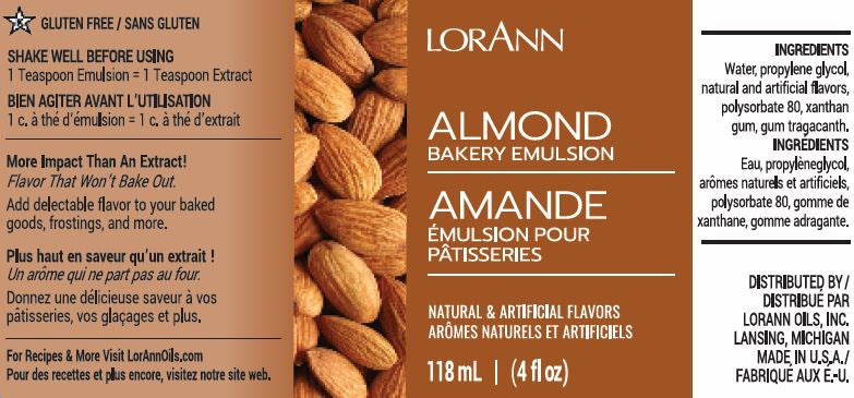LorAnn Oils Almond, Bakery Emulsion - 16 OZ #0748-1000 - Papagino Foods Inc.