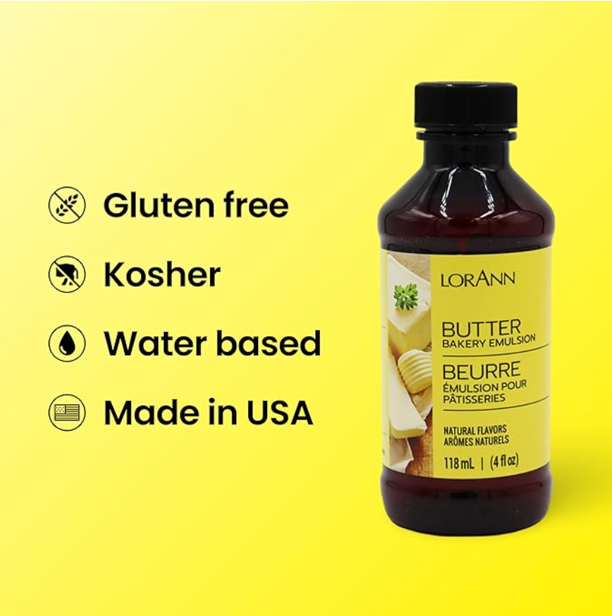 LorAnn Oils Butter (Natural), Bakery Emulsion - 4 OZ #0752-0805 **BBD June 2024** - Papagino Foods Inc.