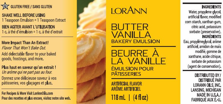 LorAnn Oils Butter Vanilla, Bakery Emulsion - 4 OZ #0742-0800 - Papagino Foods Inc.
