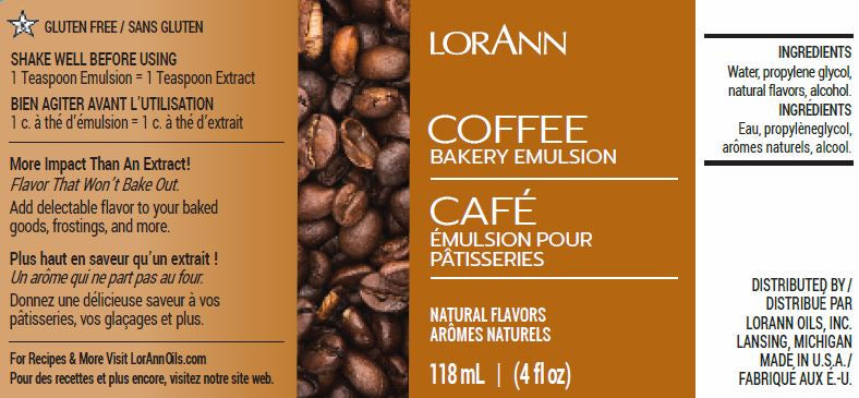 LorAnn Oils Coffee (Natural), Bakery Emulsion - 4 OZ #0754-0806 - Papagino Foods Inc.