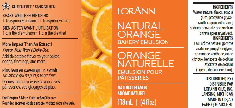 LorAnn Oils Orange (Natural), Bakery Emulsion - 16 OZ #0760-1000 - Papagino Foods Inc.
