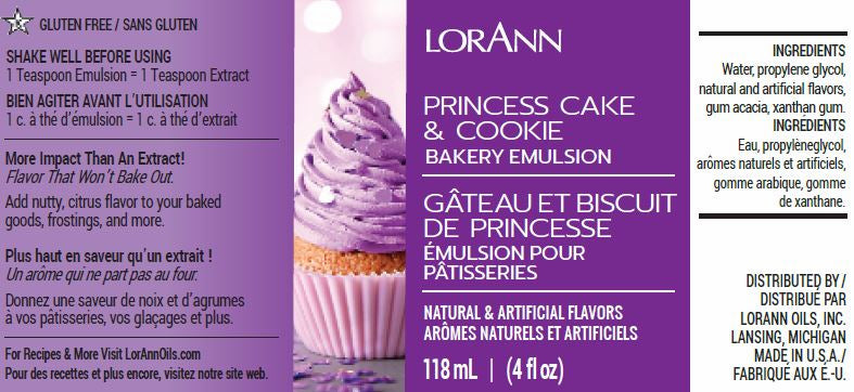 LorAnn Oils Princess Cake & Cookie, Bakery Emulsion - 4 OZ #0756-0806B - Papagino Foods Inc.