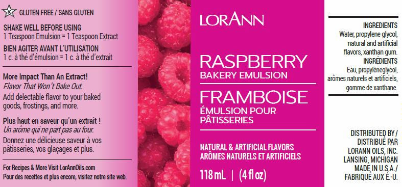 LorAnn Oils Raspberry, Bakery Emulsion - 4 OZ #0764-0800 **BBD Sep 2024** - Papagino Foods Inc.