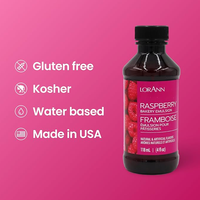 LorAnn Oils Raspberry, Bakery Emulsion - 4 OZ #0764-0800 **BBD Sep 2024** - Papagino Foods Inc.