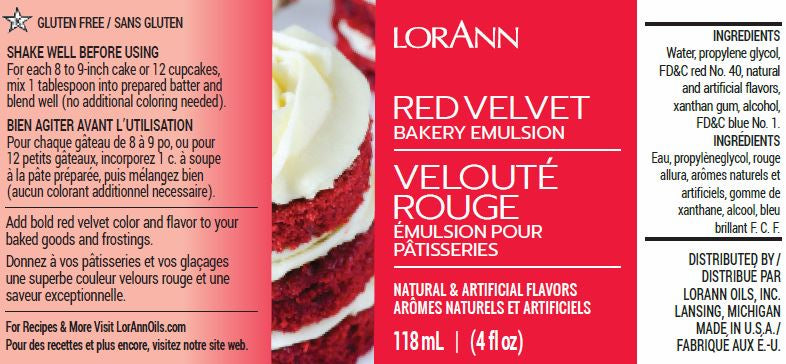 LorAnn Oils Red Velvet Bakery Emulsion - 4 OZ #0762-0806B - Papagino Foods Inc.
