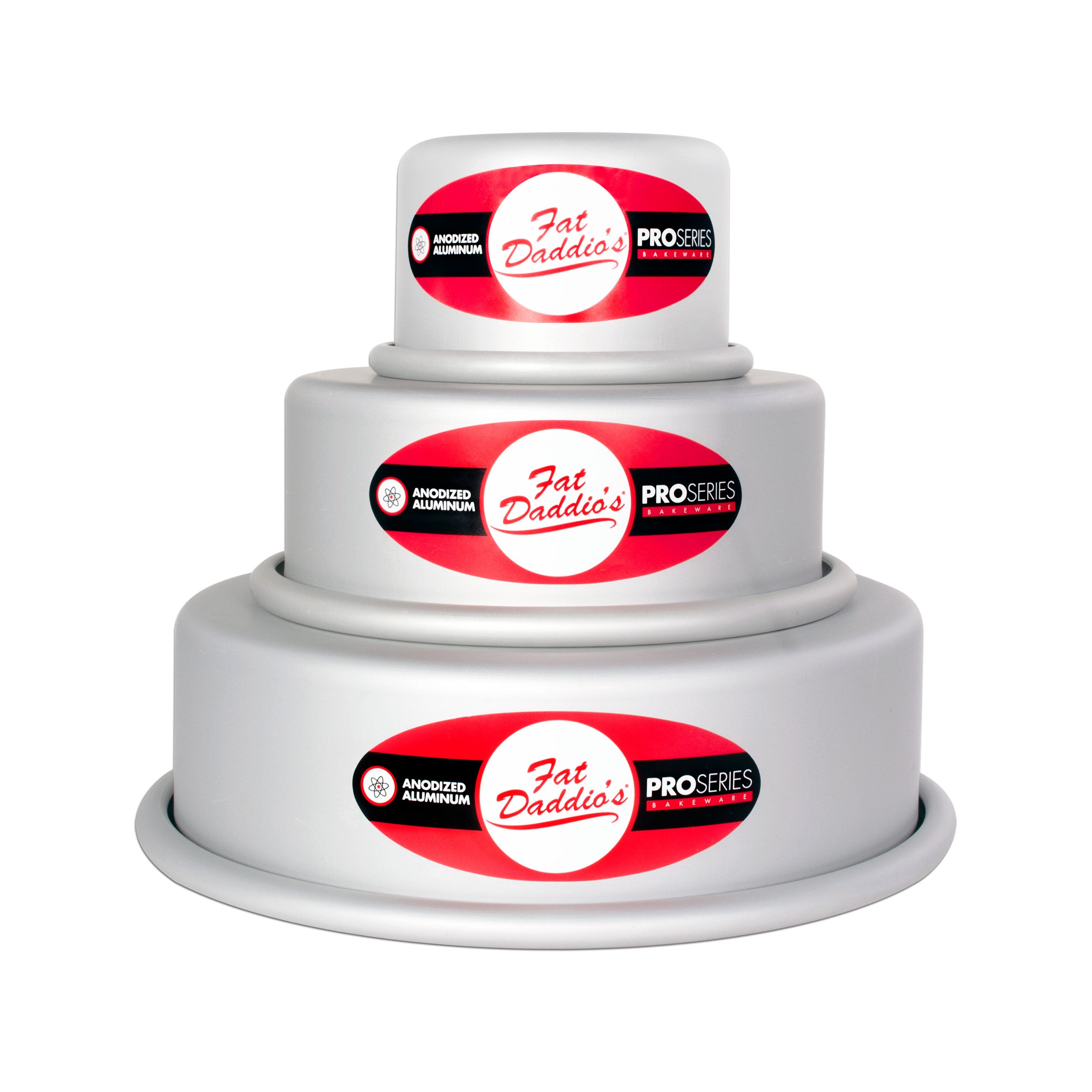 Fat Daddio, Anodized Aluminum, 3 Pieces Round Pan Set: 3", 5" and 7" x 2 in (PRD-1BOX) - Papagino Foods Inc.