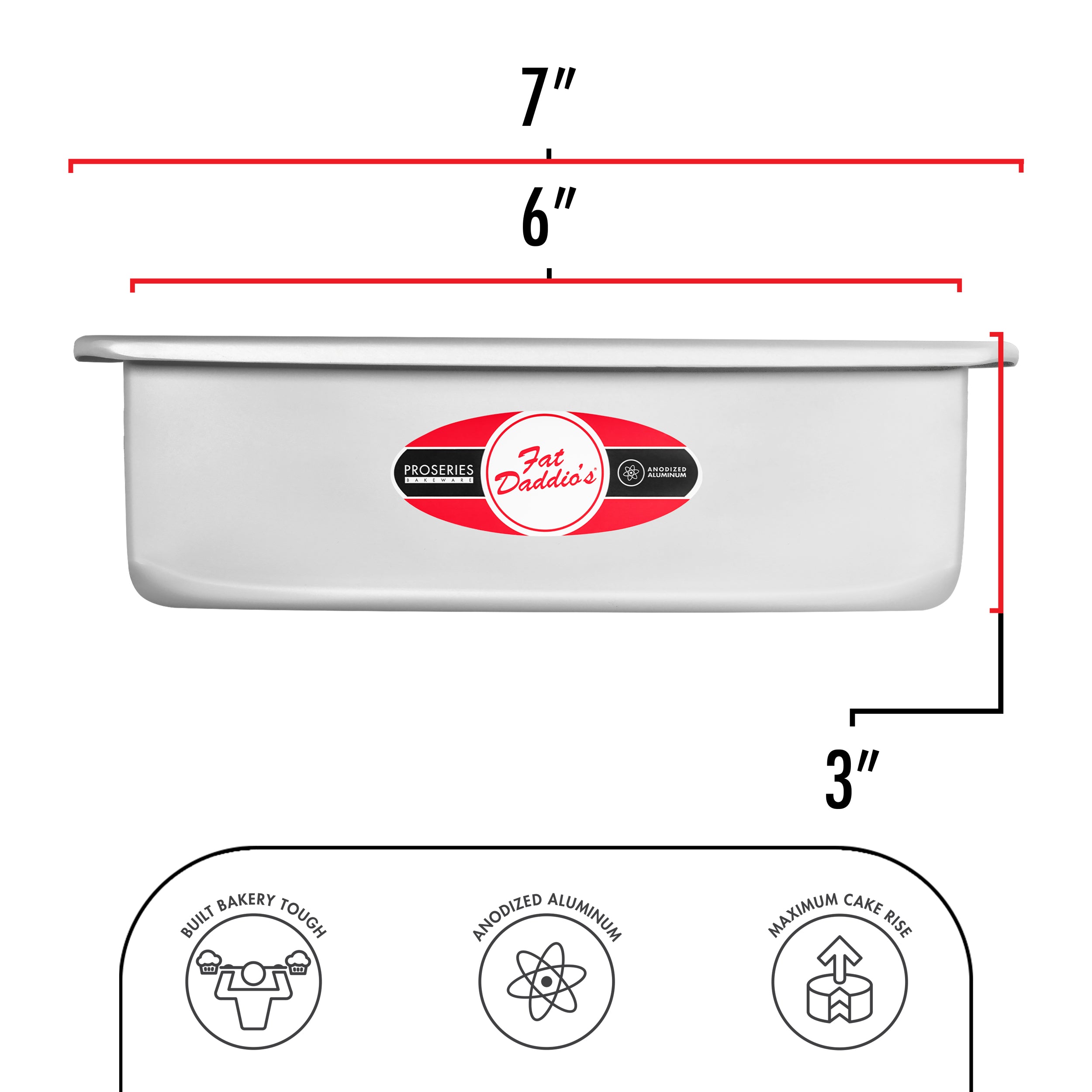 Fat Daddio, Anodized Aluminum, Square Pan, 6 in x 6 in x 3 in (PSQ-663) - Papagino Foods Inc.