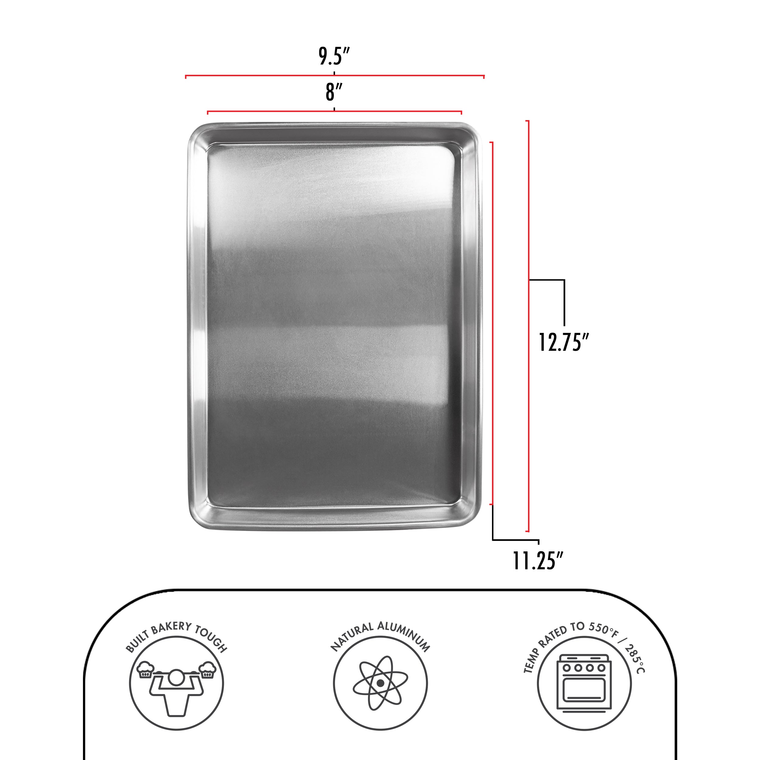 Fat Daddio, Natural Aluminum, Quarter Sheet Pan, 9 1/2 in x 13 in x 1 in (SP-QTR) - Papagino Foods Inc.