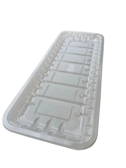 HQ-7s Clear Plastic Tray – 250 pcs -Size - 14.56" x 5.90" x 0.59" - Papagino Foods Inc.