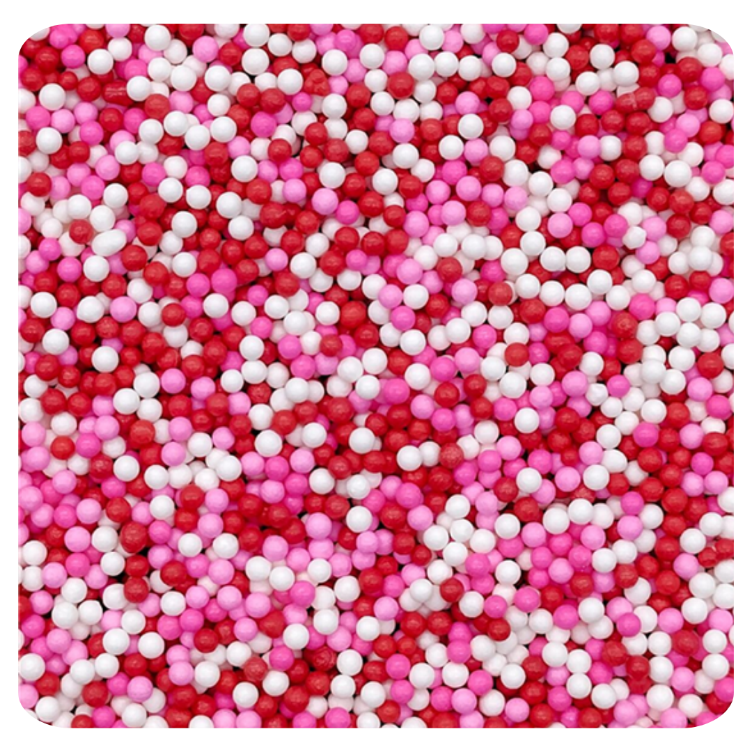 White, Pink and Red Non Pareil 100g (3.5 oz) Sprinkles d'Art - Papagino Foods Inc.
