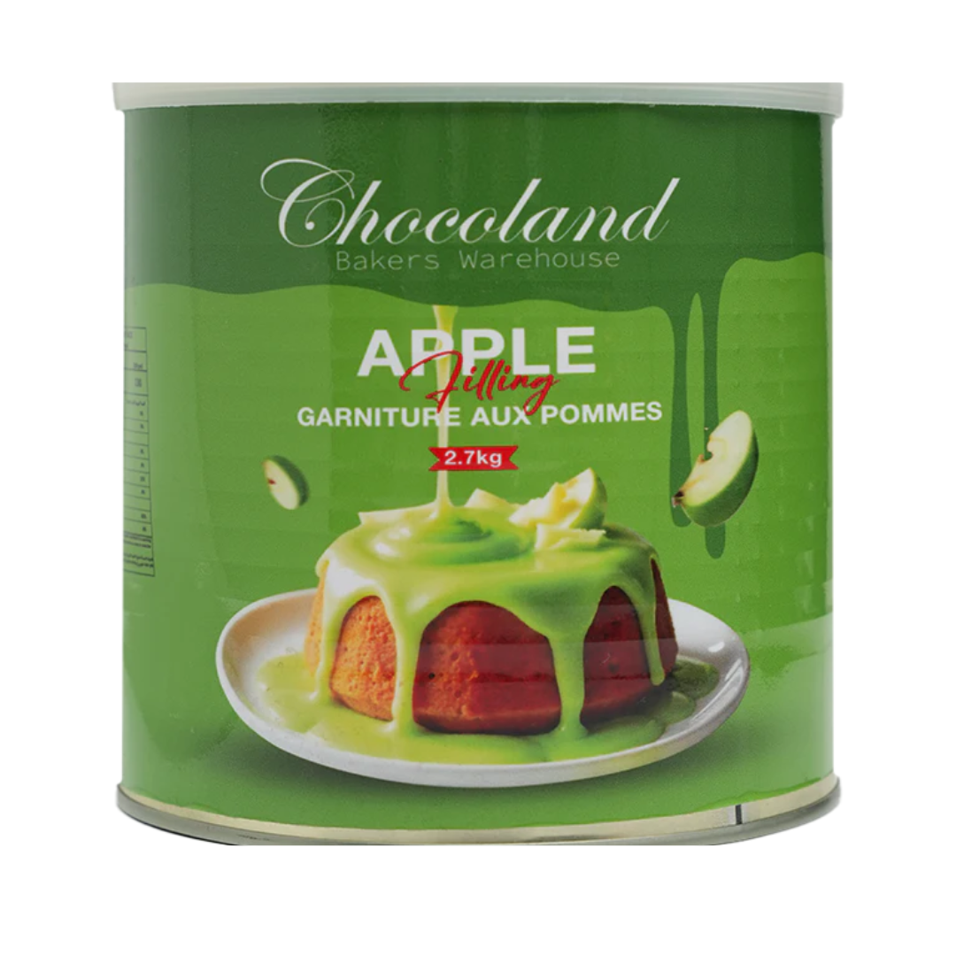 Diced apple fruit filling spread by Papagino Foods Inc. in a 2.7 kg container, ideal for baking and desserts.