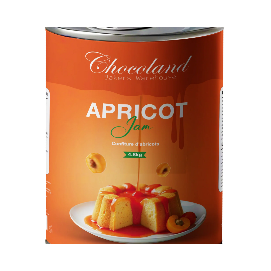 Apricot jam spread by Papagino Foods Inc. in a 4.8 kg container, ideal for breakfast or baking.