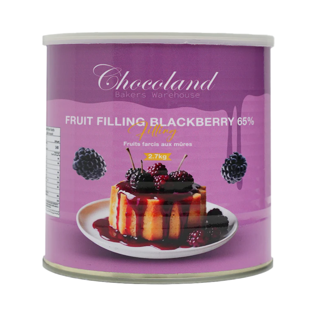Blackberry fruit filling spread by Papagino Foods Inc., 65% blackberry content, 2.7 kg jar for culinary use