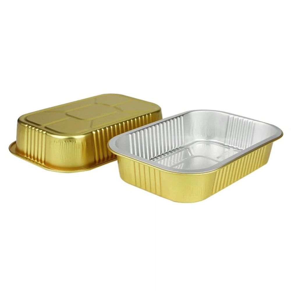 Titan 19oz Black & Gold Takeout Containers with High Lids – 4 Sets