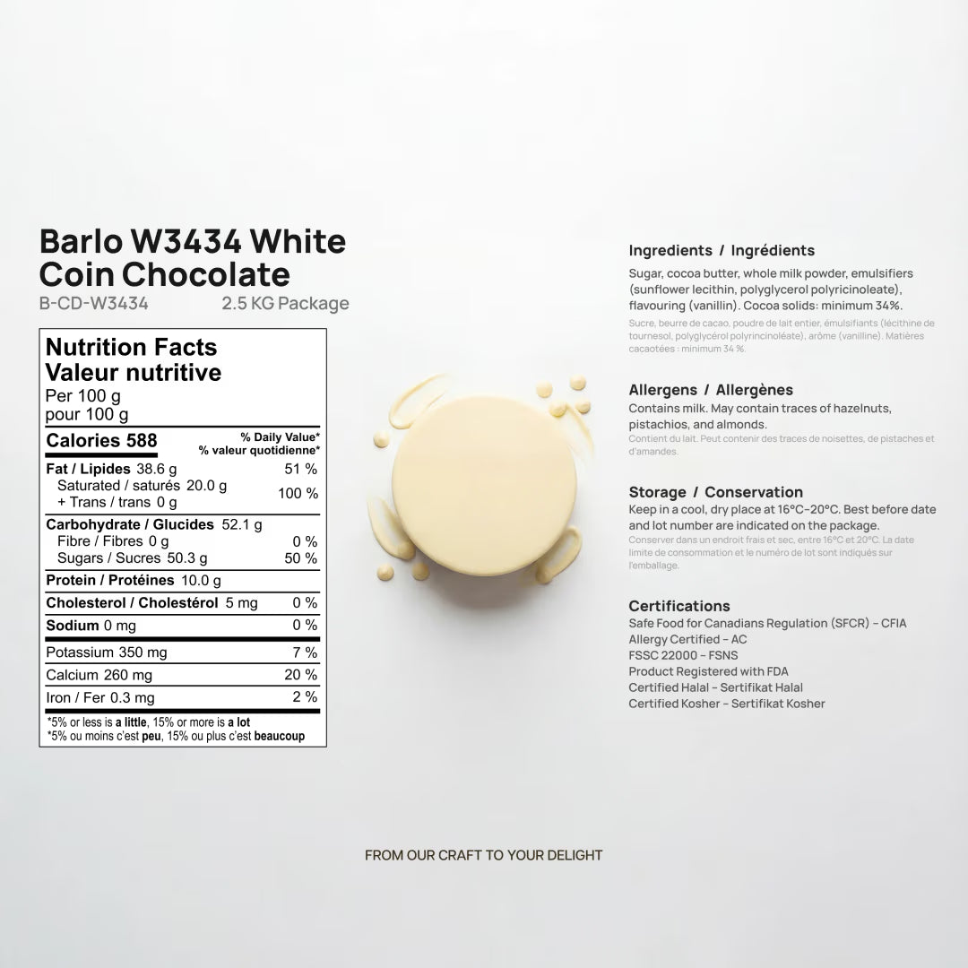 Barlo White Couverture Coin Chocolate 34% 2.5 KG #W3434