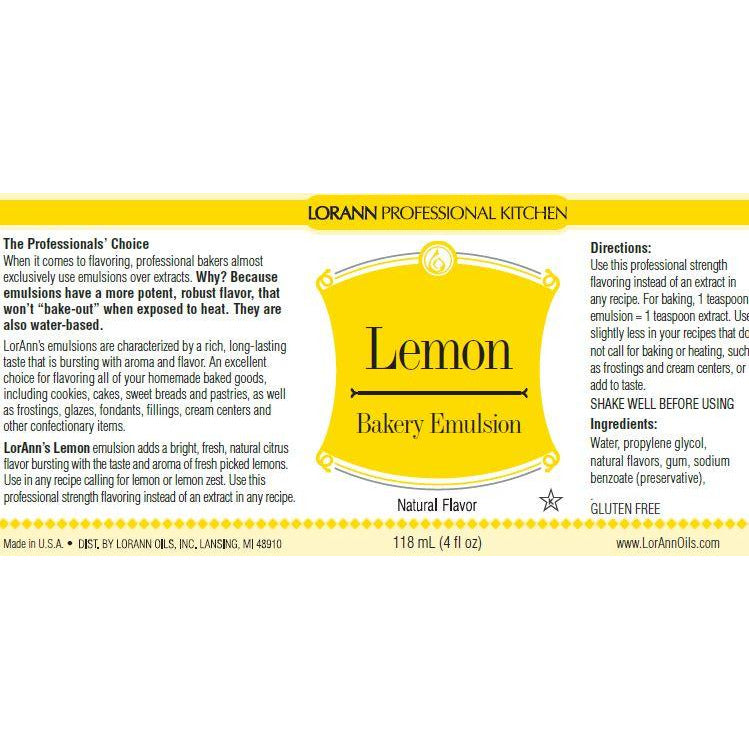 LorAnn Oils Lemon (Natural), Bakery Emulsion - 16 OZ #0758-1000 - Papagino Foods Inc.