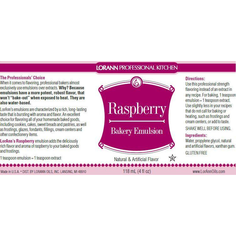 LorAnn Oils Raspberry, Bakery Emulsion - 16 OZ #0764-1000 - Papagino Foods Inc.