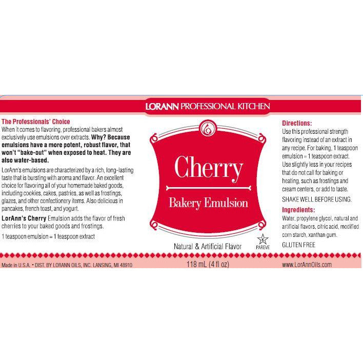 LorAnn Oils Cherry, Bakery Emulsion - 4 OZ  #0774-0806B - Papagino Foods Inc.