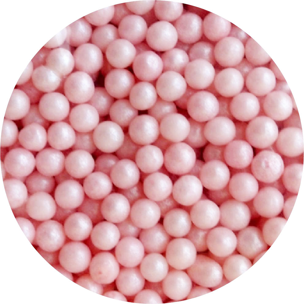 Pearlized Pink Sugar Pearls 3-4mm, 16 oz. Product #7500-78366P - Papagino Foods Inc.