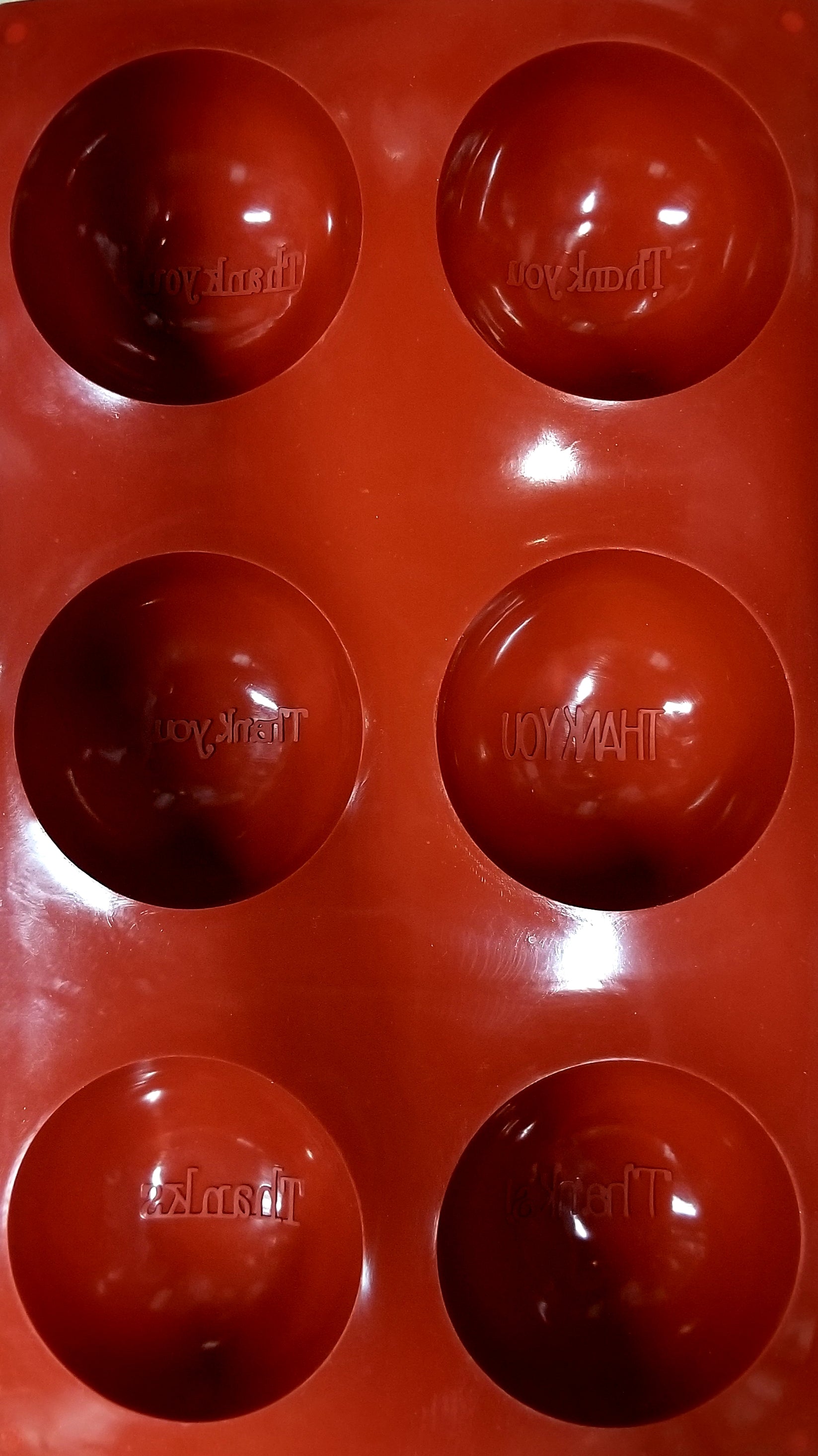 Sphere 3D of 6.5 cm in Diameter with THANKYOU and Thanks stamp  6 Cavities  Silicone Chocolate, Cookie & Dessert Mold - Papagino Foods Inc.