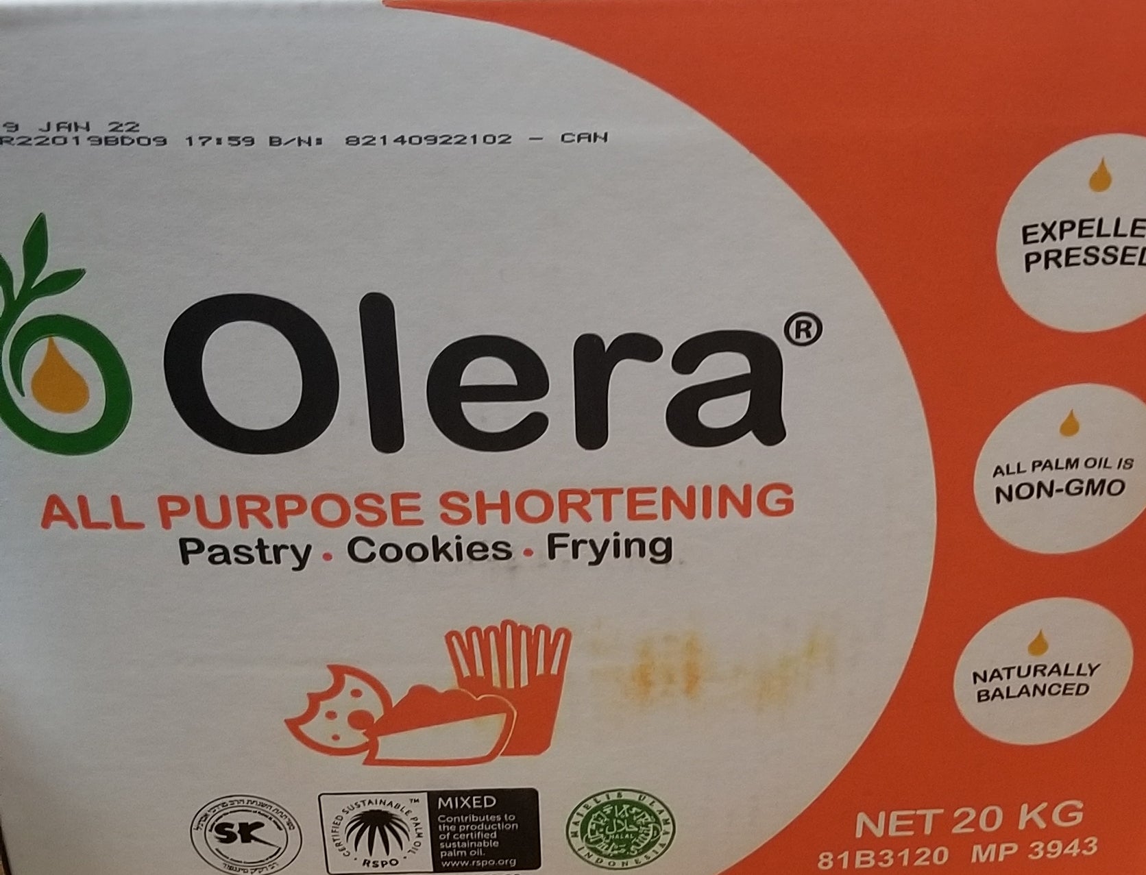 Olera Palm Shortening All Purpose 20 kg (Pickup Only) - Papagino Foods Inc.