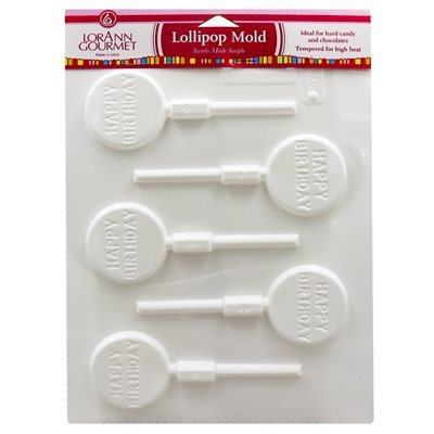 Happy Birthday Lollipop Sheet Mold - Chocolate & Candy #5529-0000 - Papagino Foods Inc.