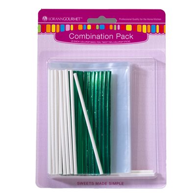 Sucker Sticks, Bags & Green Twist Ties Combo Pack # 5705-0000 - Papagino Foods Inc.